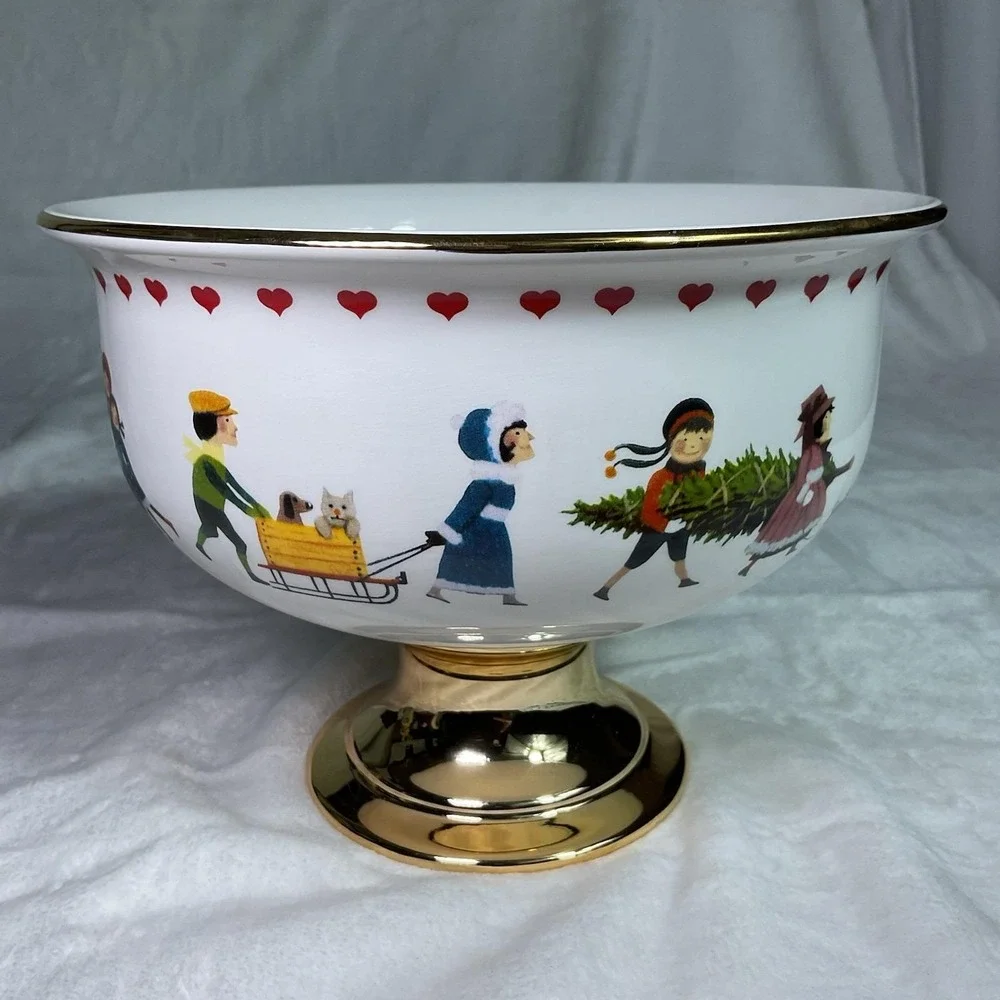 Charles Wysocki Christmas Love 2000 Pedestal Compote Bowl Teleflora Holiday VTG